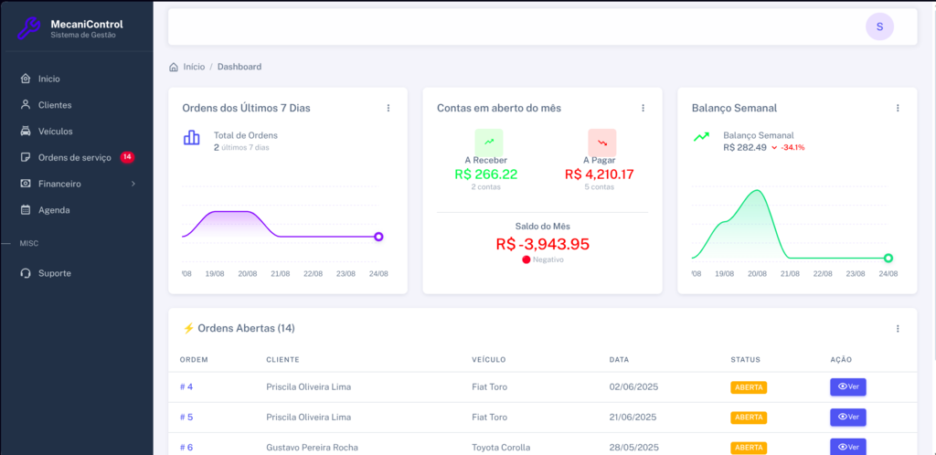 Sistema MecaniControl - Tela 1